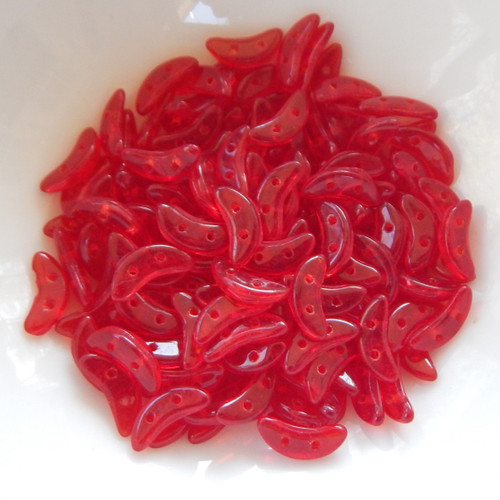 30 Beads - Crescent CzechMates 2-Hole Beads - Siam Ruby - Czech Glass