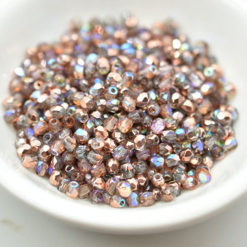 Fire polish 3mm (100 beads) Copper Rainbow Czech Glass