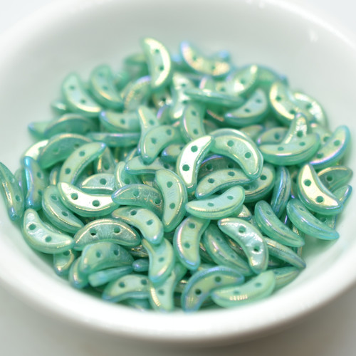 30 Beads - Crescent 2-Hole Beads - Luster Iris Atlantis - Czech Glass