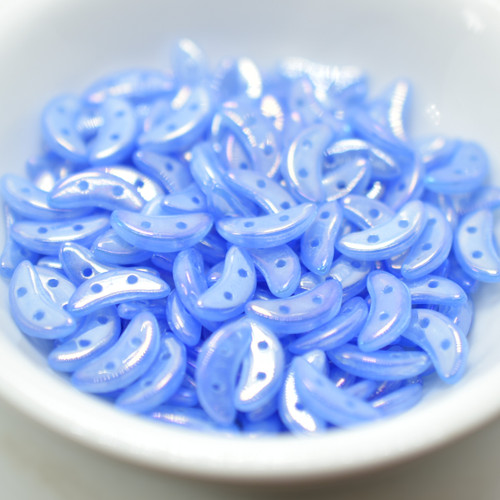 30 Beads - Crescent 2-Hole Beads - Luster Iris Light Sapphire - Czech Glass