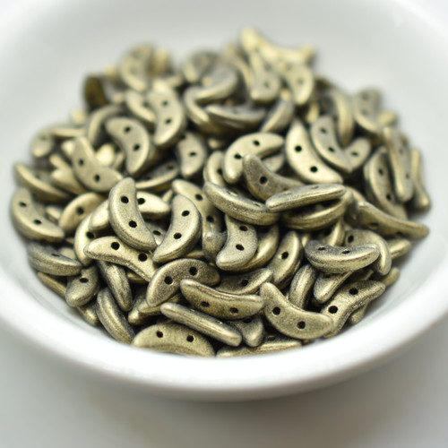 30 Beads - Crescent CzechMates 2-Hole Beads Matte Metallic Suede Gold