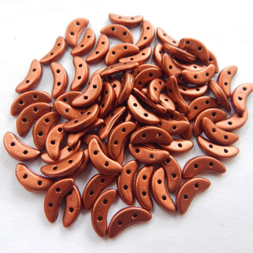 30 Beads - Crescent CzechMates 2-Hole Beads Matte Metallic Antique Copper