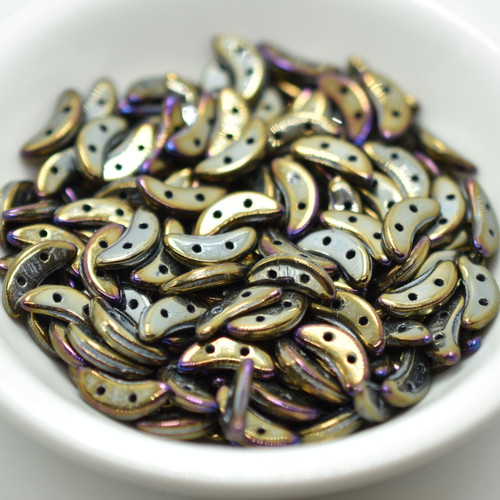 30 Beads - Crescent CzechMates 2-Hole - Brown Iris - Czech Glass