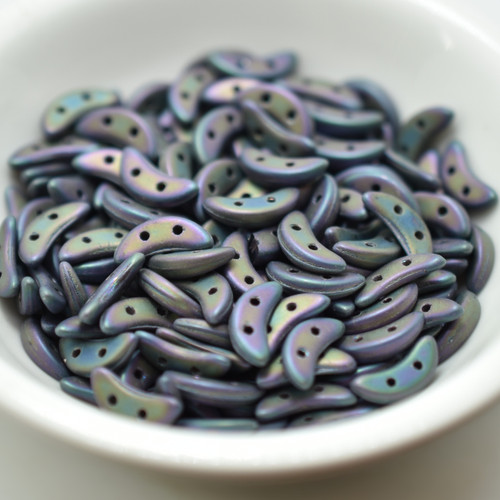 30 Beads - Crescent CzechMates 2-Hole Beads Matte Metallic Purple Iris