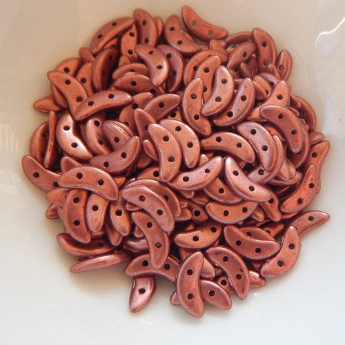 30 Beads - Crescent CzechMates 2-Hole Beads - Saturated Metallic Grenadine - Czech Glass