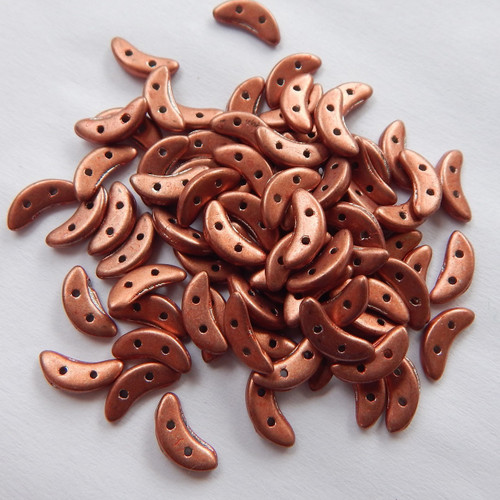 30 Beads - Crescent CzechMates 2-Hole Beads Saturated Metallic Copper