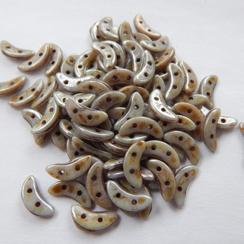 30 Beads - Crescent CzechMates 2-Hole Beads Luster - Opaque Green