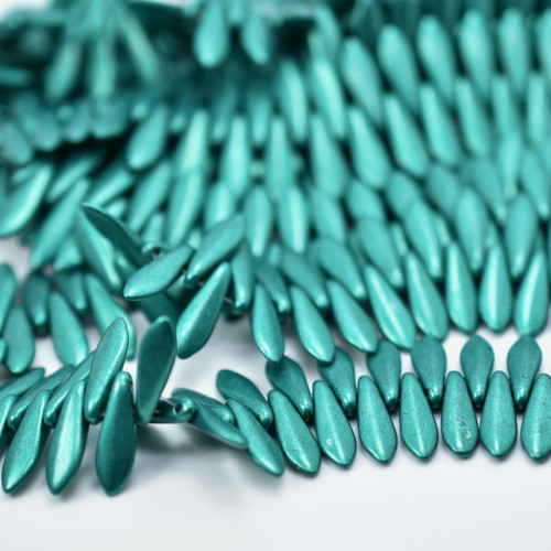 25 Beads - 2-Hole 5x16mm Dagger - Saturated Metallic Arcadia - Czech Glass, CzechMates