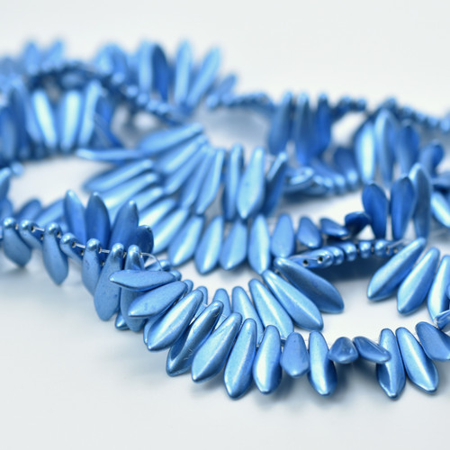25 Beads - 2-Hole 5x16mm Dagger - Saturated Metallic Little Boy Blue - Czech Glass, CzechMates