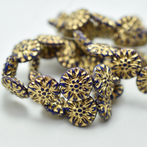 14mm Dahlia AB, Plum with Gold Wash, 4 Beads Czech Glass