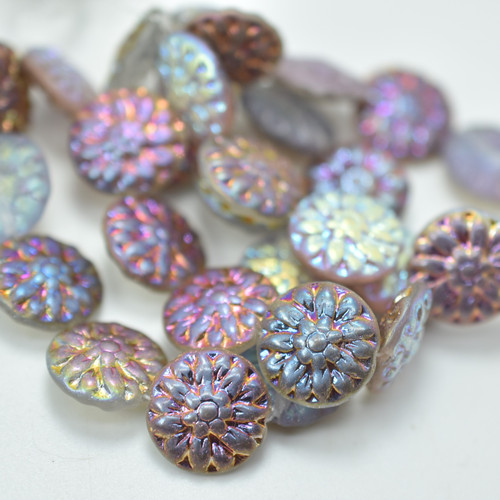 14mm Dahlia AB, Iris Matte Finish (4 Beads) Czech Glass