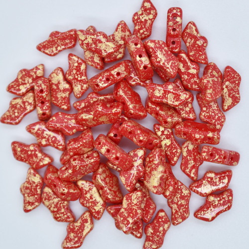 15 Beads - Delos® par Puca® Paris - Opaque Coral Red Splash - Czech Glass