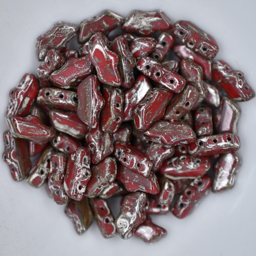15 Beads - Delos® par Puca® Paris - Opaque Coral Red New Picasso - Czech Glass