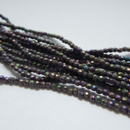 50 Beads - 4mm Fire Polished Round Matte Iris Purple, Czech Glass
