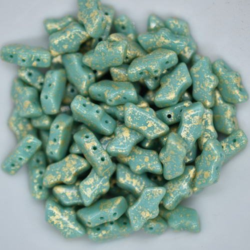 15 Beads - Delos® par Puca® Paris - Opaque Green Turquoise Splash - Czech Glass