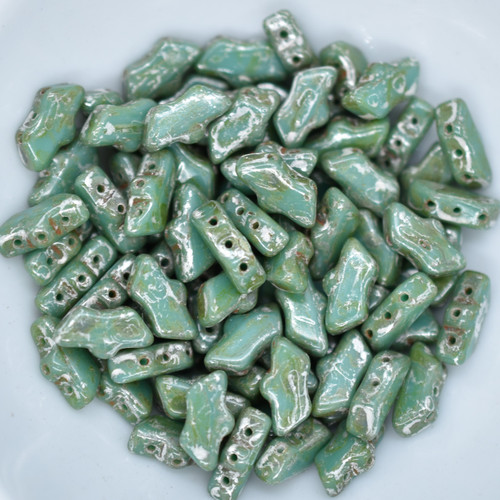 15 Beads - Delos® par Puca® Paris - Opaque Green Turquoise New Picasso - Czech Glass