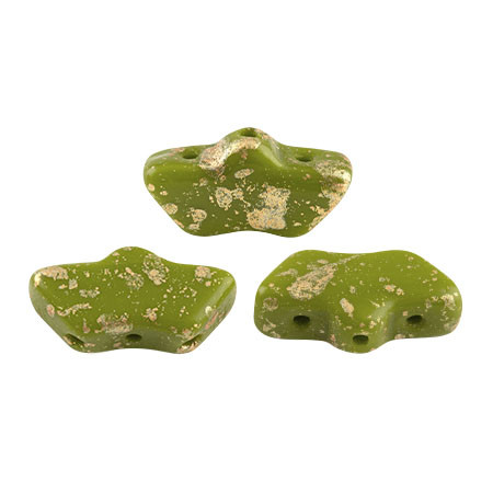 15 Beads - Delos® par Puca® Paris - Opaque Green Splash - Czech Glass
