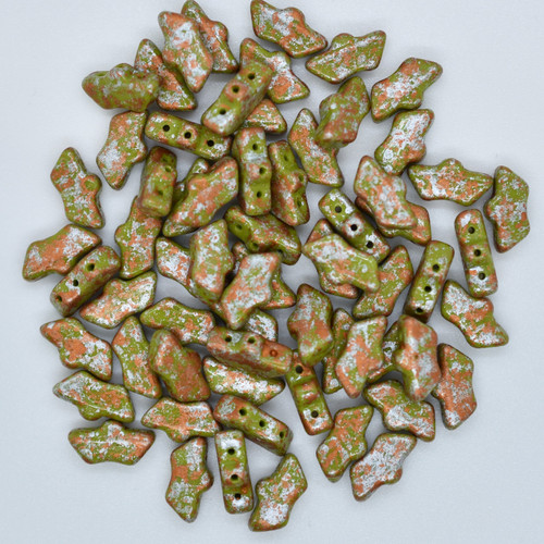 15 Beads - Delos® par Puca® Paris - Opaque Green Tweedy - Czech Glass