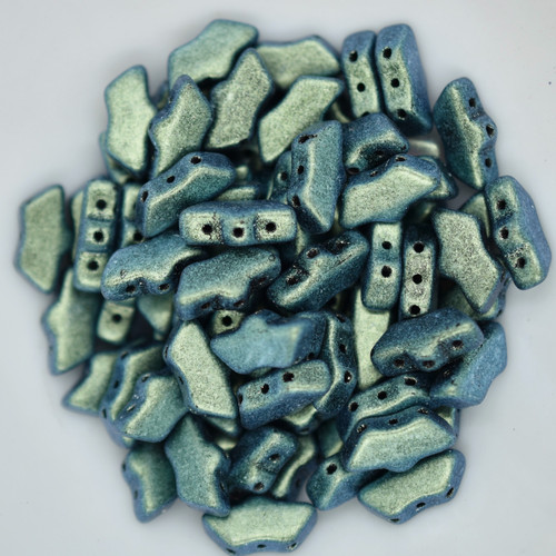 15 Beads - Delos® par Puca® Paris - Metallic Matte Green Turquoise - Czech Glass
