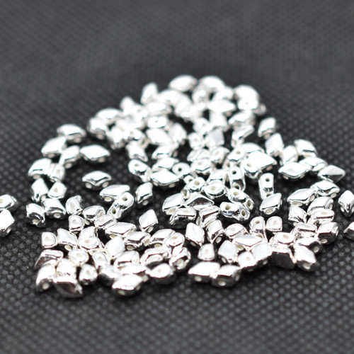 50 Beads - GemDuo Mini 4x6mm Two Hole - Silver Plated - Czech Glass