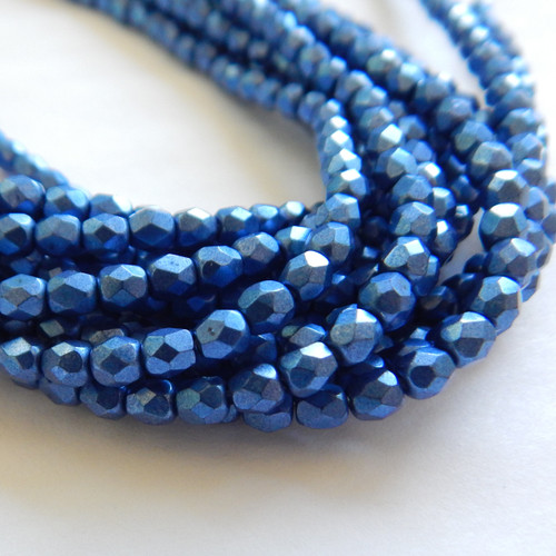 50 Beads - 4mm Fire Polished Round Saturated Metallic Navy Peony Czech Glass