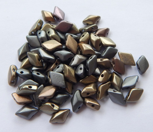 40 Beads - Gemduo Two Hole Beads Matte Grey Rainbow Czech Glass Bead