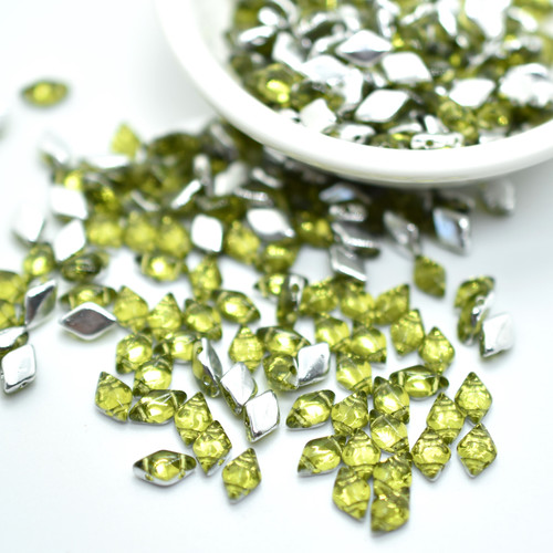 40 Beads - Gemduo 8x5mm Two Hole Beads Backlit Olivine Czech Glass Bead