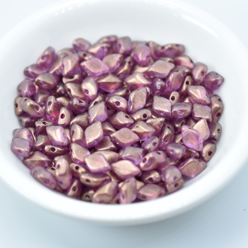 40 Beads - Gemduo 8x5mm Two Hole Beads Halo Persian Pink Czech Glass Bead