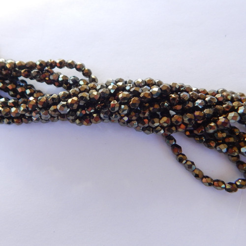 100 Beads - Firepolish 3mm Brown Iris - Czech Glass