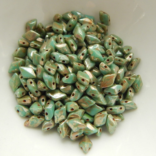 40 Beads - Gemduo Two Hole Beads Opaque Green Turquoise Picasso Czech Glass Bead