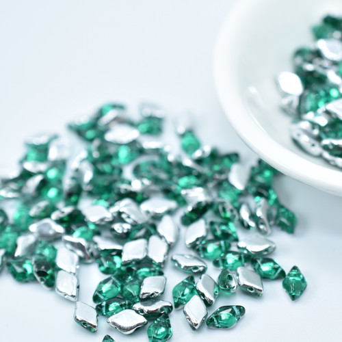 40 Beads - Gemduo 8x5mm Two Hole Beads Backlit Teal Czech Glass Bead