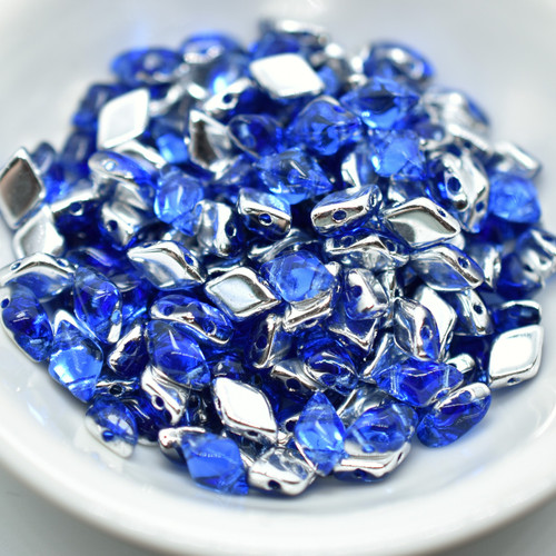 40 Beads - Gemduo Two Hole Beads Backlit Sapphire Czech Glass Bead