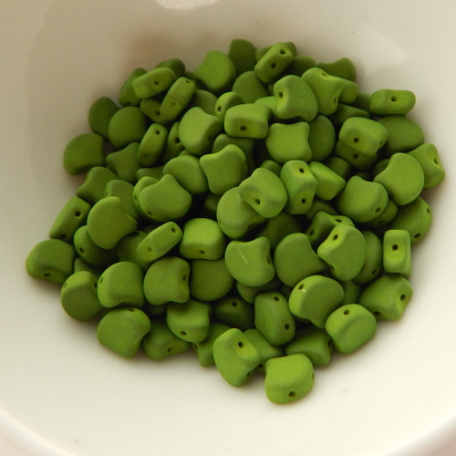 Ginko (35 Beads) Matte Velvet Lizzard Green 7.5mm x 7.5mm 2-hole Czech Glass by Matubo