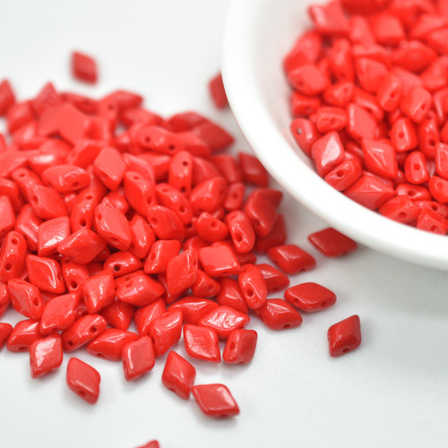 Gemduo 40 Beads - Two Hole Beads Opaque Red Czech Glass Beads