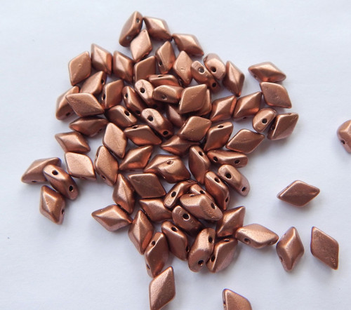 40 Beads - Gemduo Two Hole Beads Matte Metallic Bronze Copper Czech Glass Bead