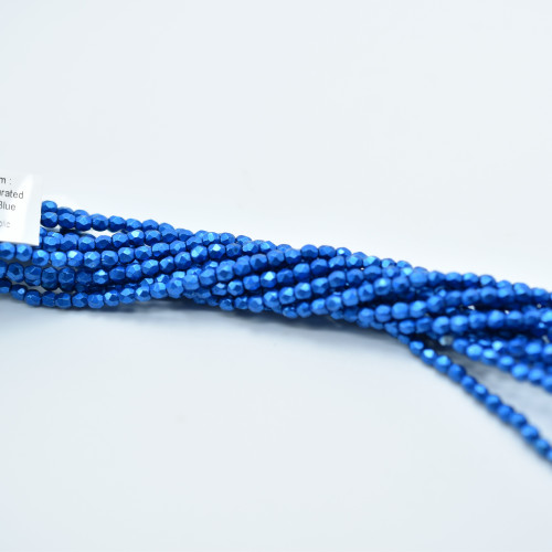 100 Beads - Fire Polished Faceted 3mm Czech Glass Saturated Metallic Galaxy Blue