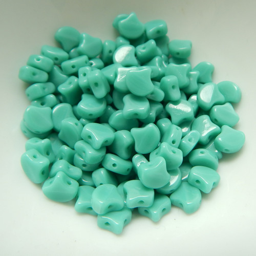 Ginko (35 Beads) Opaque Green Turquoise 7.5mm x 7.5mm 2-hole Czech Glass by Matubo