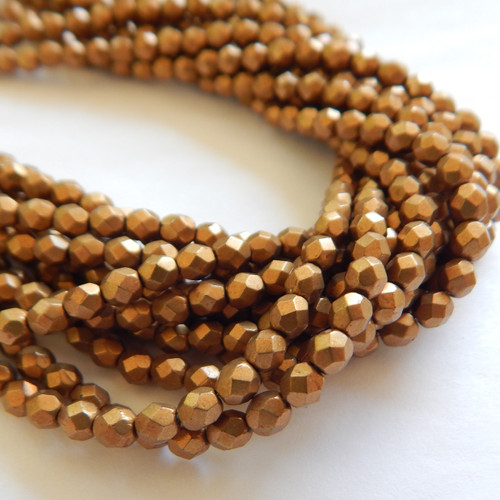 50 Beads - 4mm Fire Polished Round Saturated Metallic Ceylon Yellow Czech Glass