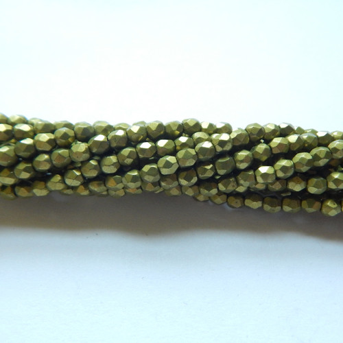 Firepolish 3mm (100 beads) Czech Glass Saturated Metallic Meadowlark