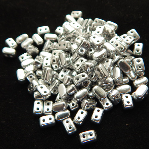 IOS® PAR PUCA® (50 Beads) Shiny Silver 5.5x2.5mm 2-hole Rectangle
