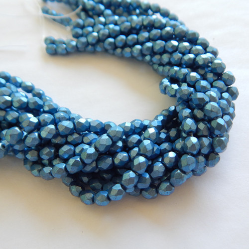 50 Beads - 4mm Fire Polished Round Saturated Metallic Little Boy Blue Czech Glass