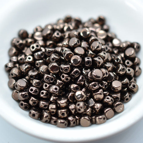 Kalos® par Puca® (50 beads) 2-Hole 4x3mm Drum Shape - Dark Bronze - Czech Glass