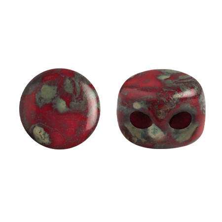 Kalos® par Puca® (50 beads) 2-Hole 4x3mm Drum Shape - Frost Cherry Travertin - Czech Glass