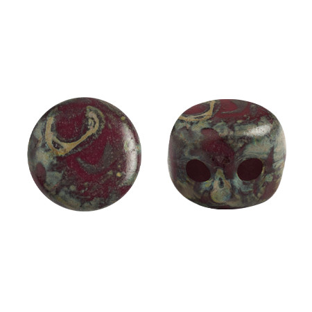 Kalos® par Puca® (50 beads) 2-Hole 4x3mm Drum Shape - Frost Grenade Travertin - Czech Glass