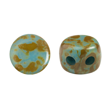 Kalos® par Puca® (50 beads) 2-Hole 4x3mm Drum Shape - Frost Blue Lagoon Travertin - Czech Glass