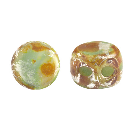 Kalos® par Puca® (50 beads) 2-Hole 4x3mm Drum Shape - Frost Azurin New Picasso - Czech Glass