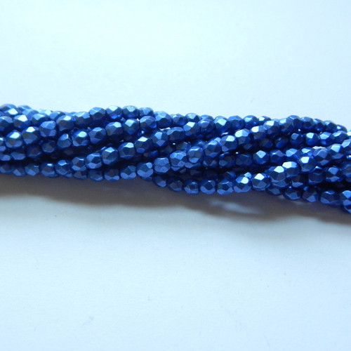 100 Beads - Firepolish 3mm Saturated Metallic Lapis blue - Czech Glass