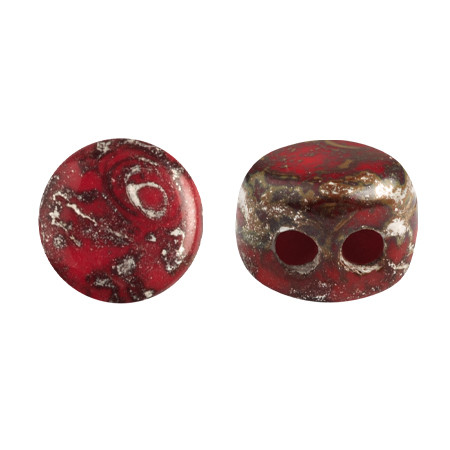 Kalos® par Puca® (50 beads) 2-Hole 4x3mm Drum Shape - Frost Cherry New Picasso - Czech Glass