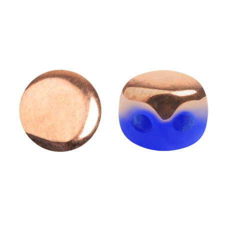 Kalos® par Puca® (50 beads) 2-Hole 4x3mm Drum Shape - Frost Royal Blue Capri Gold - Czech Glass