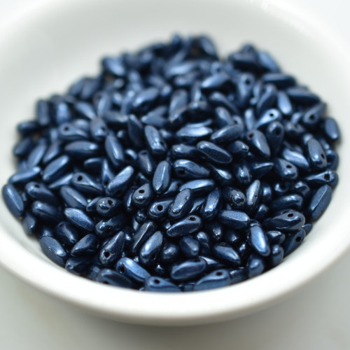 100 Beads - 6x2.5mm Mini Dagger - Matte Metallic Suede Dark Blue - Czech Glass